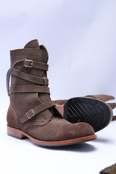 Handmade Men Brown Suede Leather Long Strap Ankle High Cowboy Boot