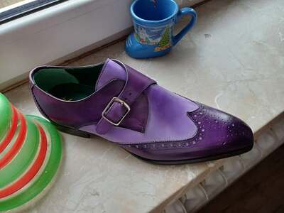 Handmade Men's Purple Leather Skin Single Monk Strap Dress Shoes