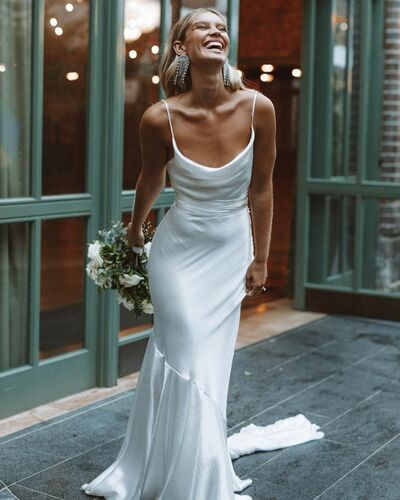 Sexy Sheath Beach Satin Wedding Gown, Bridal Gown Wedding Dress