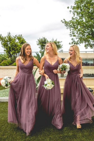 Customized Color Dark Purple Tulle Bridesmaid Dresses, Maid of Honor Dress, Wedding Guest Dresses