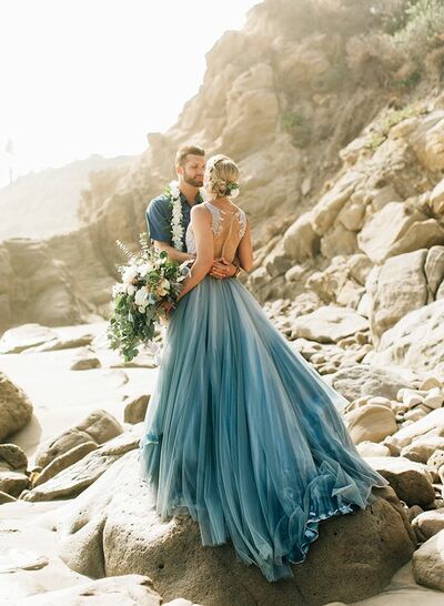 Aqua Blue Wedding Gown, Tulle Bridal Gown Wedding Dress