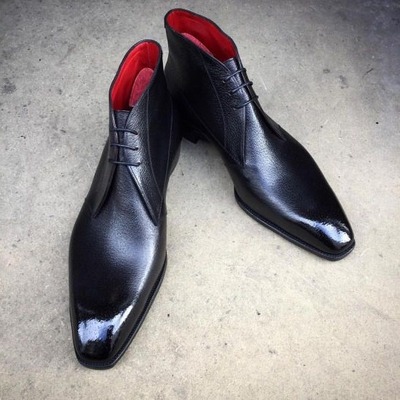 Handmade Men Black Calf Leather Chukka Boot