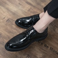 Men's shiny brogues carved patterns casual shoes 2 colors - Thumbnail 1