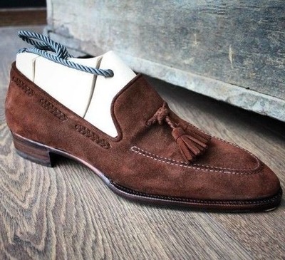 Men Brown Suede Leather Tassel Loafers Dress Shoes
