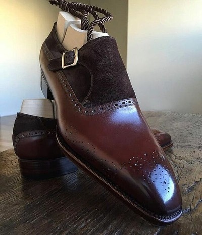 Handmade Men Burgundy Suede Leather Monk Strap Dress Shoes