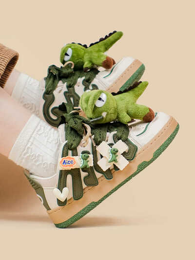 Cute Skater Shoes With Plush Dinosaur Decor
