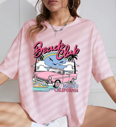 Beach Club Printed Pink Tee