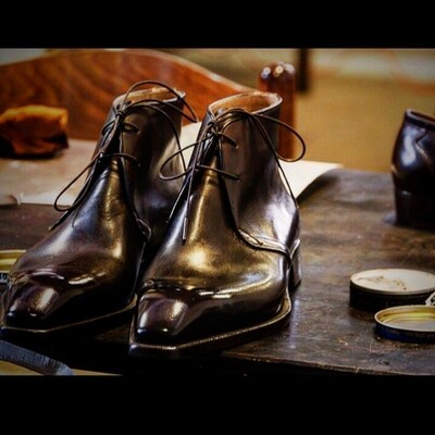 Handmade men brown calf  leather chukka lace up boot - Thumbnail 3