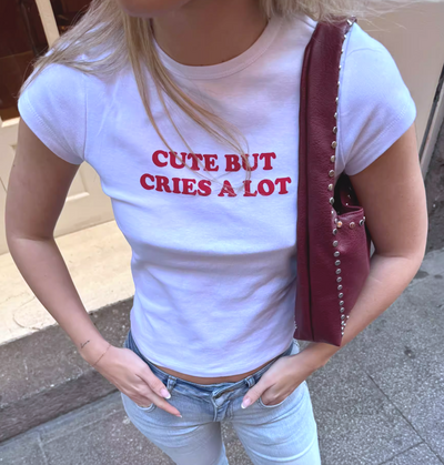 Free Shipping-CUTE BUT CRIES A LOT TEE