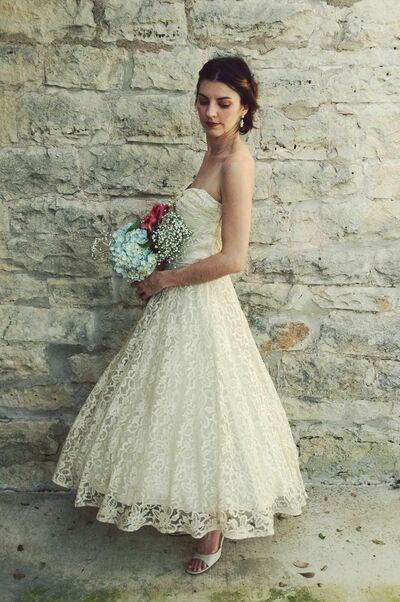 Simple A Line Tea-length Lace Wedding Dress Bridal Gown Wedding Gown