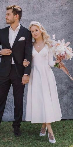 Simple A Line Tea-length Wedding Dress Bridal Gown Wedding Gown