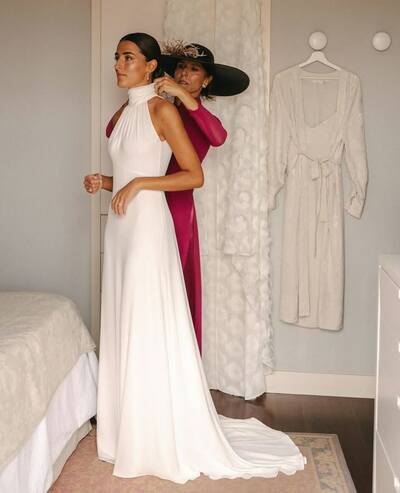 Simple A Line HigH Neck Beach Boho Wedding Dress Bridal Gown Wedding Gown