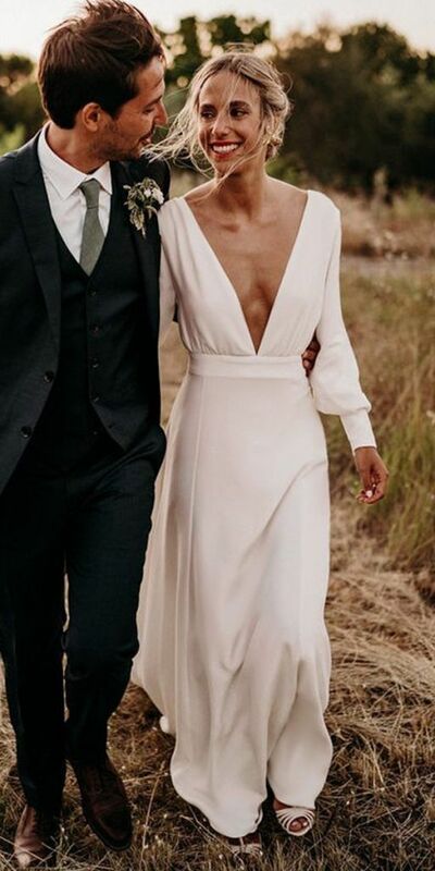 Simple A Line V Neck Wedding Dress Bridal Gown Wedding Gown