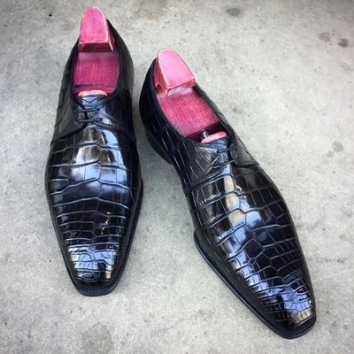 Handmade Men Black Crocodile/Alligator Leather Dress Shoes
