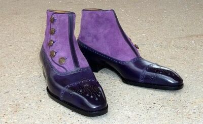 Customize Purple Suede With Button Fastening Dress Boot Handmade Edition