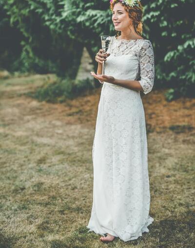 Modest Lace Beach Boho Wedding Dress Bridal Gown Wedding Gown