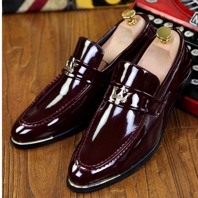 Pointed leather shoes for men slip-on hairstylist fashion shoes 2 colors - Thumbnail 1