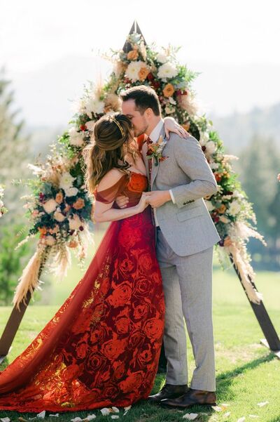 Red Ball Gown Rose Lace Wedding Dress Bridal Gown Wedding Gown