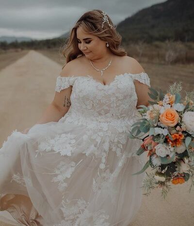 Beautiful A-Line Off the Shoulder Plus Size Tulle Lace Wedding Dresses,1102