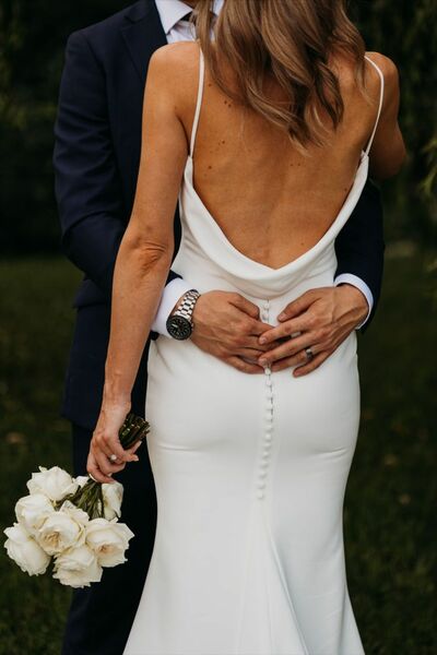 Sexy Sheath Wedding Gown, Backless Satin Bridal Gown Wedding Dress