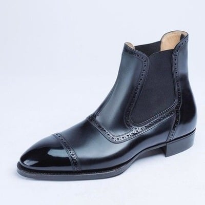 Handmade Men Black Calf Leather Chelsea Dress Boot