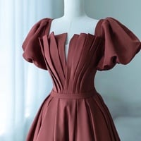 A-Line Satin Short Sleeve Evening Party Dress - Thumbnail 2