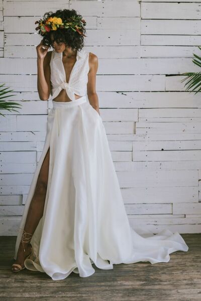 Simple Two Pieces Beach Boho Wedding Dress Bridal Gowns