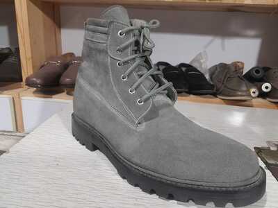 Handmade Specially Design Military Look Gray Ankle High Boot