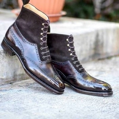 Handmade Men Dark Brown Calf Suede Leather Ankle High Boot