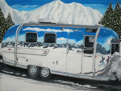 Mountain Camper By N.E. Thompson, Original acrylic painting, size 12x16 inches