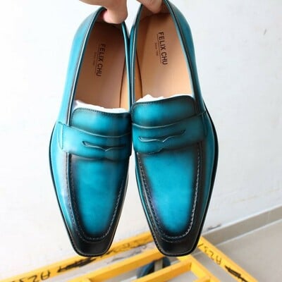 Fashion men's loafers penny shoes first layer of leather slip-on casual shoes 2 colors - Thumbnail 1