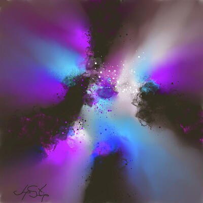 Mystic Fusion 24 X 24 Purple Blue Abstract Art Print