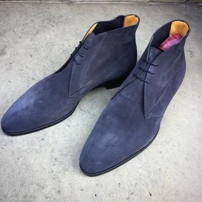 Handmade Men Blue Suede Leather Ankle High Chukka Boot