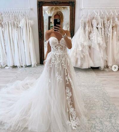 Elegant A Line Lace Appliques Beach Bohemia Wedding Dress Bridal Gowns Wedding Gown