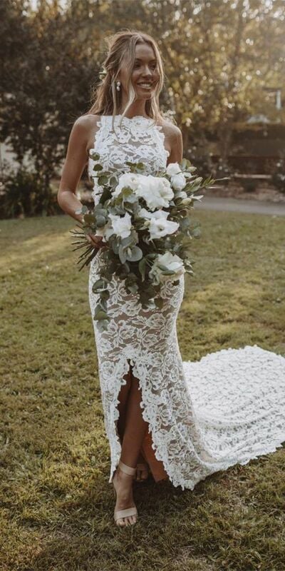 Sheath Boho Lace Wedding Dress Bridal Gown Wedding Gown