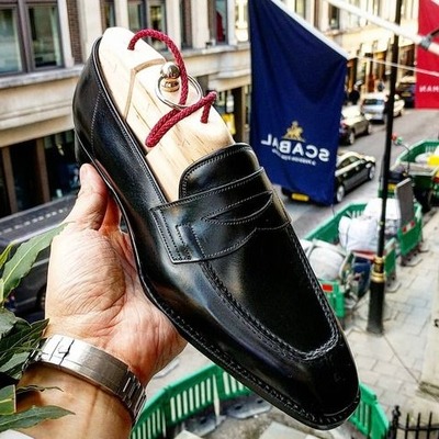 Handmade men black leather moccasin formal loafers dress shoes - Thumbnail 3