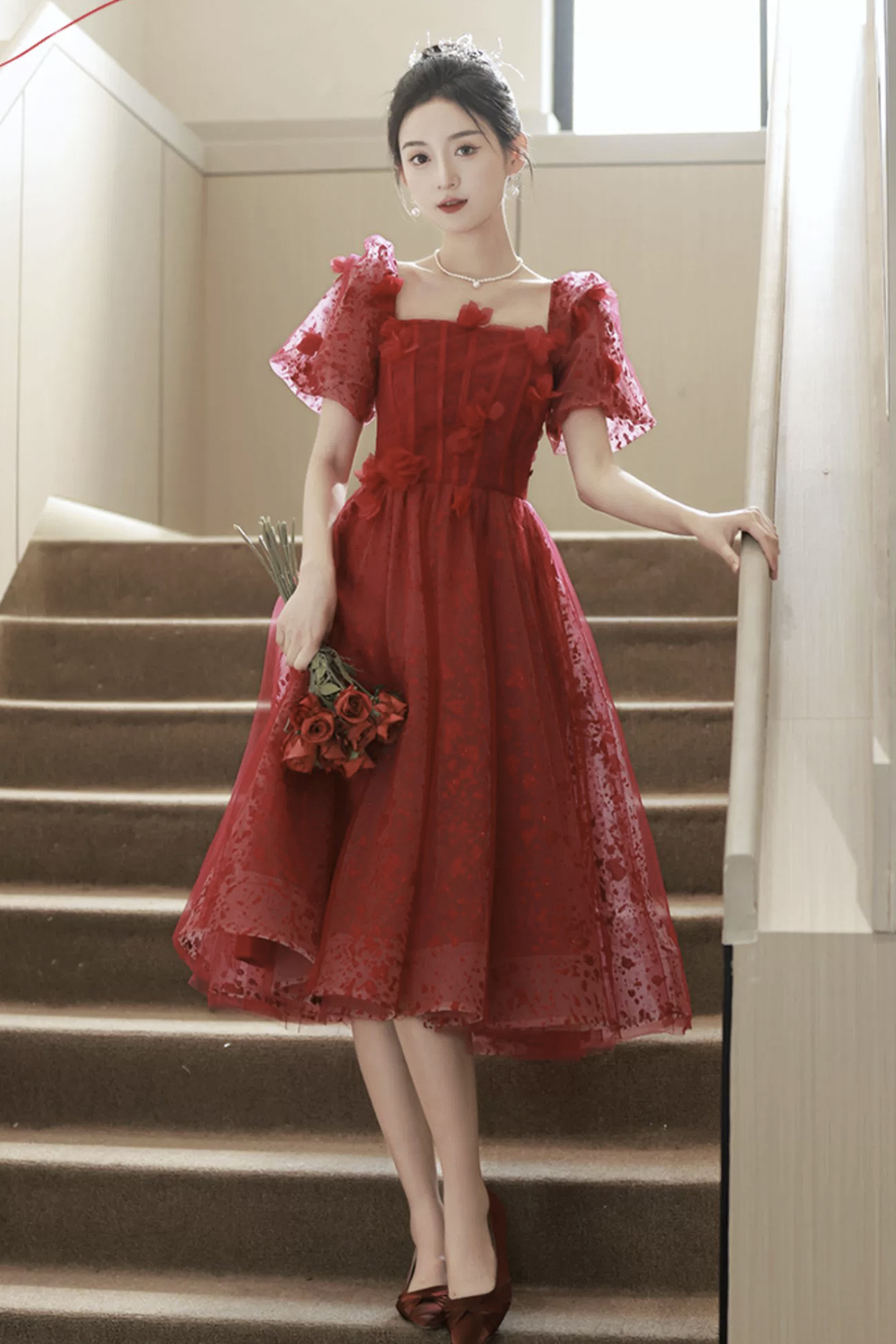 Red Tulle A-Line Short Prom Party Dress