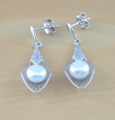 Sterling Silver White Freshwater Pearl & Cz Drop Earrings/Pearl Earrings/Pearl Dangly Earrings/Pearl Stud Earrings/Pearl Jewellery/June Birthstone