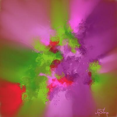 A Conflict Of Interest - Red Violet, Green, Rose 24 X 24 Abstract Art Print
