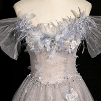 Gray Tulle Sequins Long A-Line Prom Party Dress - Thumbnail 4