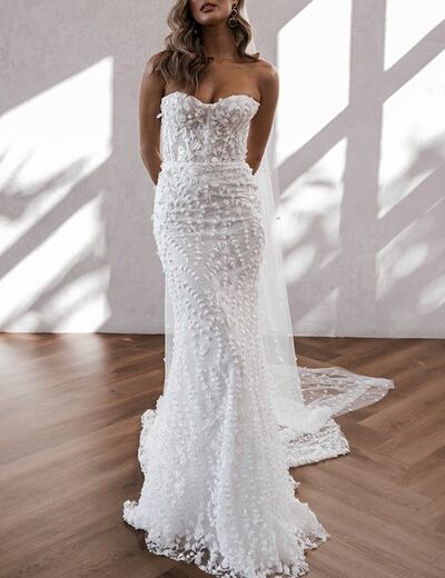 3D Flowers Floral Mermaid Sweetheart Lace Beach Bohemia Wedding Dress Bridal Gowns Wedding Gown