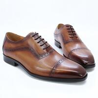 Men's three-joint business handmade genuine leather brogue oxford wedding shoes 3 colors - Thumbnail 3