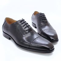 Men's three-joint business handmade genuine leather brogue oxford wedding shoes 3 colors - Thumbnail 2