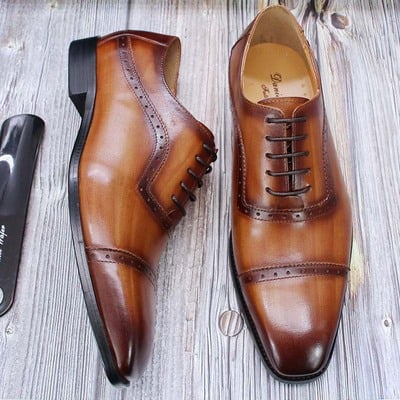 Men's three-joint business handmade genuine leather brogue oxford wedding shoes 3 colors