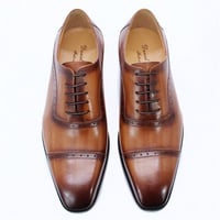 Men's three-joint business handmade genuine leather brogue oxford wedding shoes 3 colors - Thumbnail 4