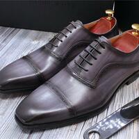 Men's three-joint business handmade genuine leather brogue oxford wedding shoes 3 colors - Thumbnail 8