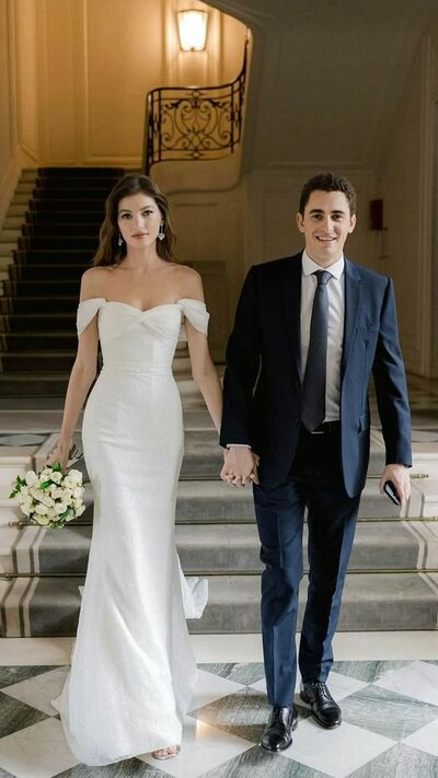 Simple Mermaid Satin Off the Shoulder Wedding Dress Bridal Gown Wedding Gown