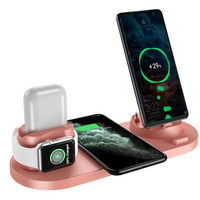 6-in-1 Wireless Charging Station for iPhone, Apple Watch & AirPods – Fast Charging Pad Dock, USB Interface, 10W/15W, Black/Pink/White - Thumbnail 1