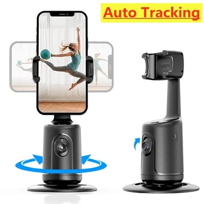360° Auto Face Tracking AI Gimbal – Smart Phone Holder with Gesture Control, Tripod Compatible, No App Needed, Black/Pink/White,
