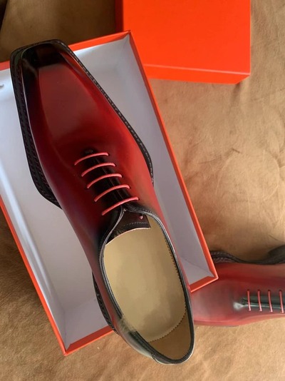 Men's Handmade Best Designed Red Leather With Black Tonish Lace Up Formal Wear Shoes